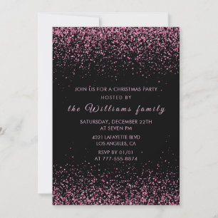 Black Christmas Party  Pink Glitter Invitation