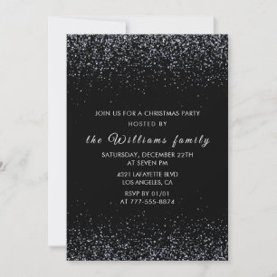 Black Christmas Party  Silver Glitter Invitation