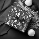 Black Christmas Pattern#6 ID1009 Wrapping Paper<br><div class="desc">If you are wondering what colour combinations to pick for your Christmas decor and gift wrap supplies this year, I've created collections of coordinating patterns to make life just a bit easier. This eye-catching design of outlined fir trees in a minimalist style is shown here in white on a black...</div>