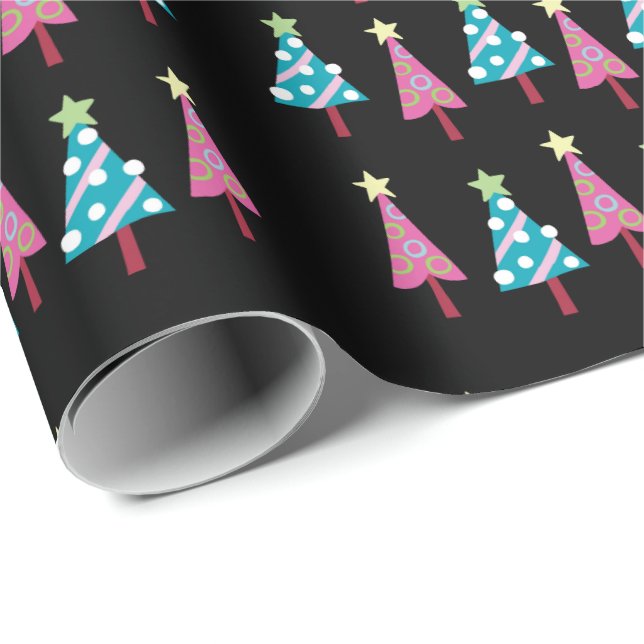 Black Christmas Pink Blue Wrapping Paper (Roll Corner)