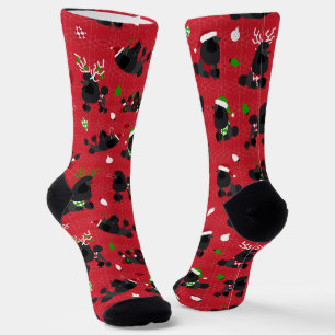 Black Christmas Poodles Red Socks