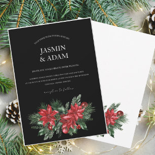 Black Christmas Red Green Winter Festive Wedding Invitation