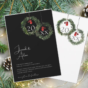 Black Christmas Red Green Winter Festive Wedding Invitation