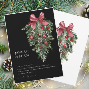 Black Christmas Red Green Winter Festive Wedding Invitation
