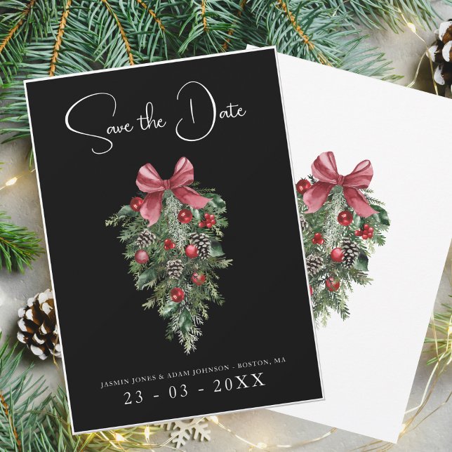 Black Christmas Red Green Winter Festive Wedding Save The Date (Creator Uploaded)