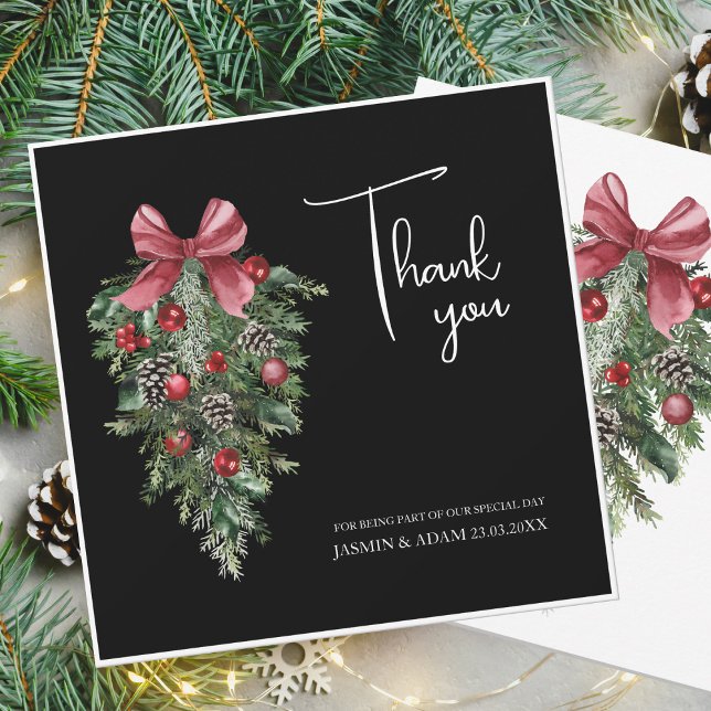 Black Christmas Red Green Winter Festive Wedding Thank You Card (Creator Uploaded)