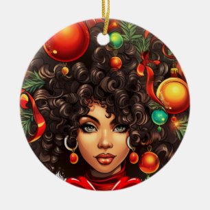 Black Christmas Sista Melanin Queen Women Xmas Ceramic Tree Decoration