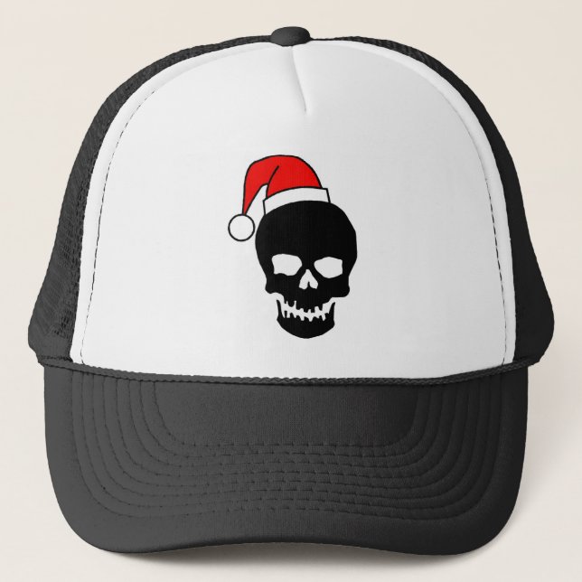 Black Christmas Skull Trucker Hat (Front)