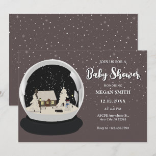 Black Christmas Snow globe Winter baby shower Invitation