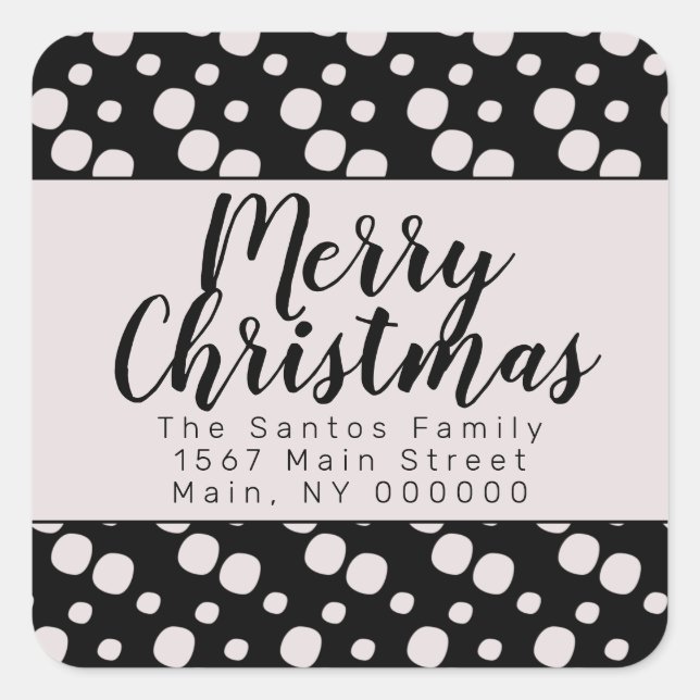 Black Christmas Snowballs Pattern Address Square Sticker (Front)