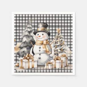 Black christmas snowman winter design napkin