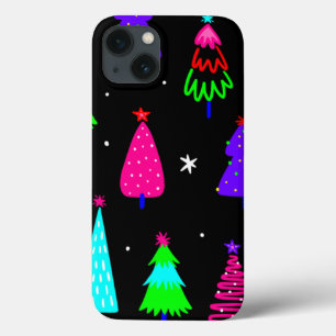 black christmas tree colourful pop art iPhone 13 case