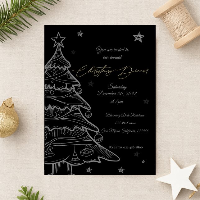 Black Christmas Tree Holiday Party Invitation Postcard (Black Christmas Tree Holiday Party Invitation Postcard)