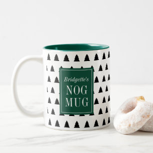 Black Christmas Tree Patterned Personalised Two-Tone Coffee Mug