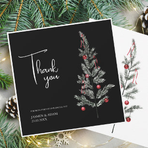 Black Christmas Tree Red Green Winter Wedding Thank You Card