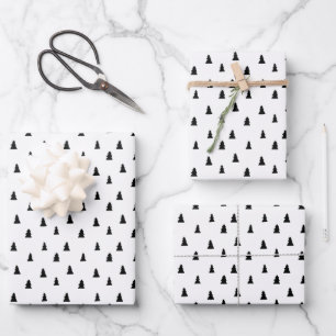 Black Christmas Tree Scandinavian Pattern Wrapping Paper Sheet