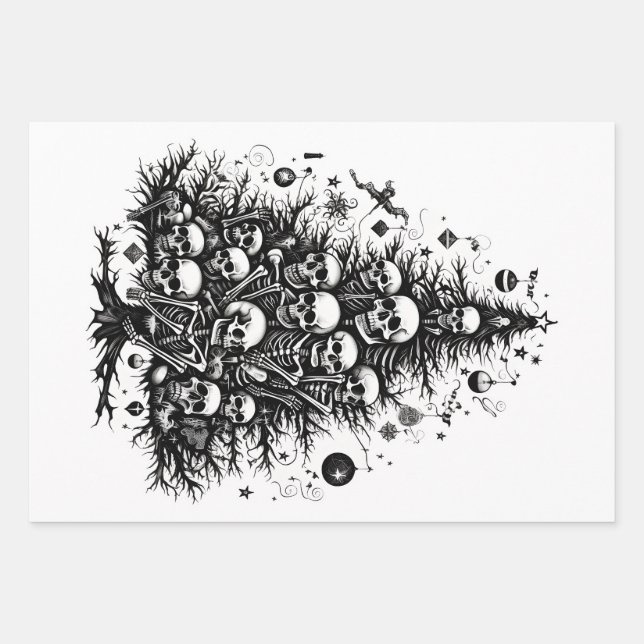 Black Christmas tree Skulls and bones 3 arts Wrapping Paper Sheet (Front 3)