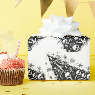 Black Christmas tree Skulls and bones Wrapping Paper