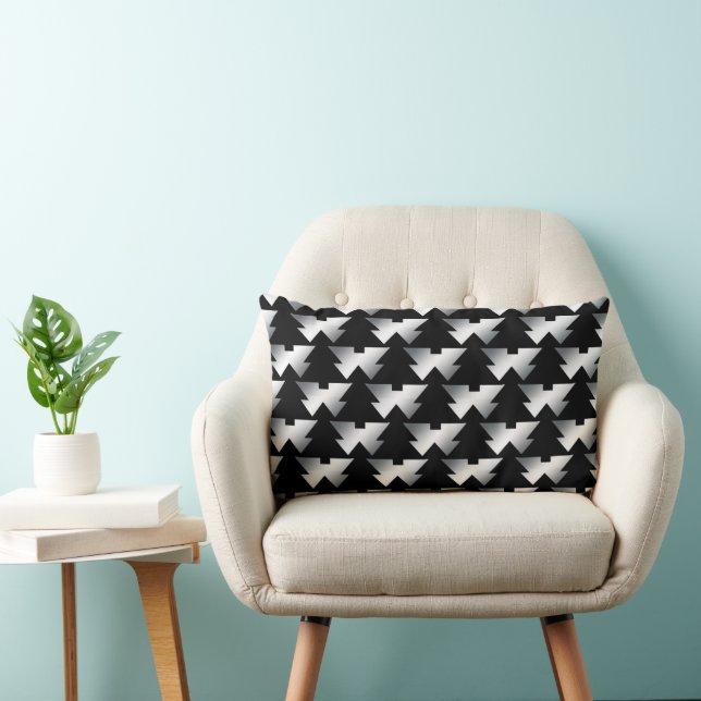Black Christmas Trees on Silver Lumbar Cushion (Chair)