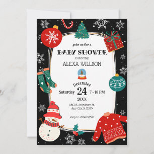 Black christmas wonderland baby shower invitation