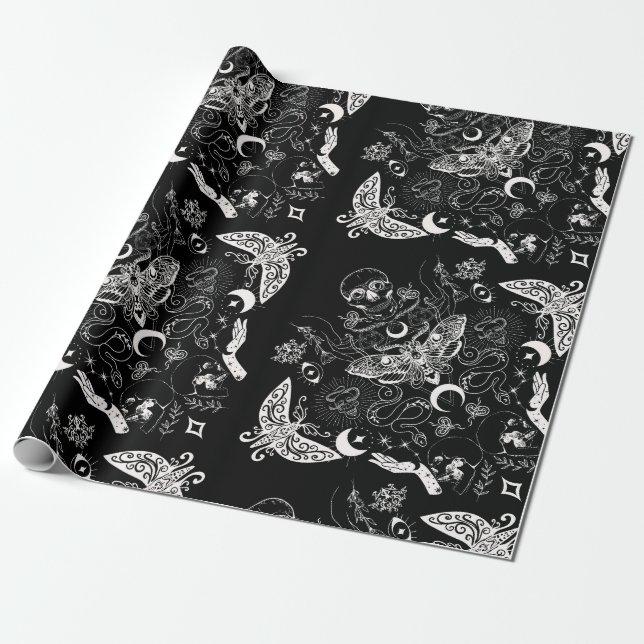Black Christmas Wrapping Paper - Death Moth (Unrolled)