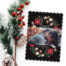 Black Christmas Wreath Floral Holiday Photo Card