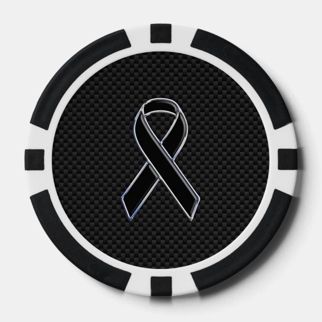 Black Chrome Style Ribbon Awareness Carbon Fibre Poker Chips (Front)