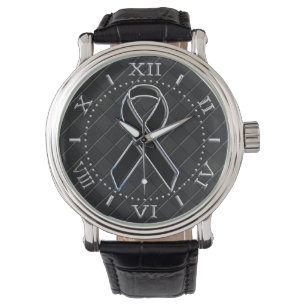 Black Chrome Style Ribbon Awareness Dial Watch