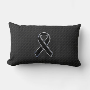 Black Chrome Style Ribbon Awareness Lumbar Cushion