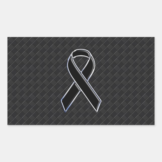 Black Chrome Style Ribbon Awareness Rectangular Sticker (Front)