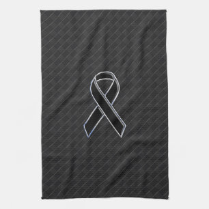 Black Chrome Style Ribbon Awareness Tea Towel