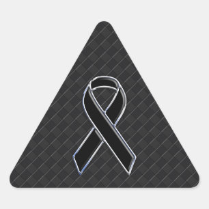 Black Chrome Style Ribbon Awareness Triangle Sticker
