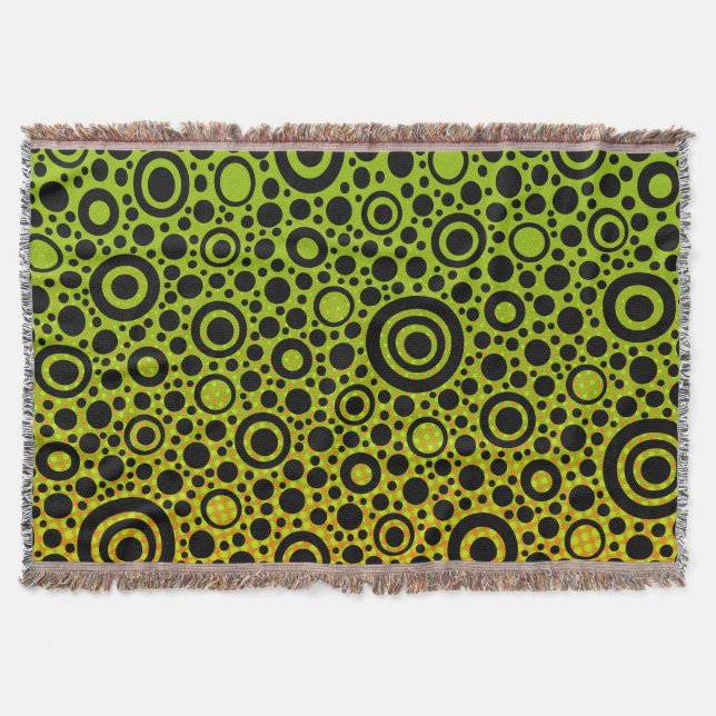 Black Circle & Dots Pattern + your background Throw Blanket (Front)