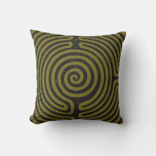 Black Circle Labyrinth (Olive) Fine Art Cushion