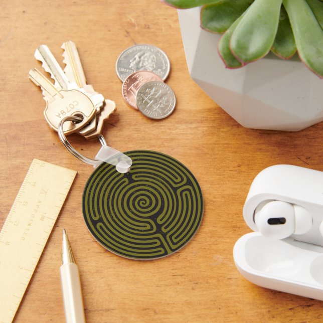 Black Circle Labyrinth (Olive) Fine Art Key Ring (Desk)
