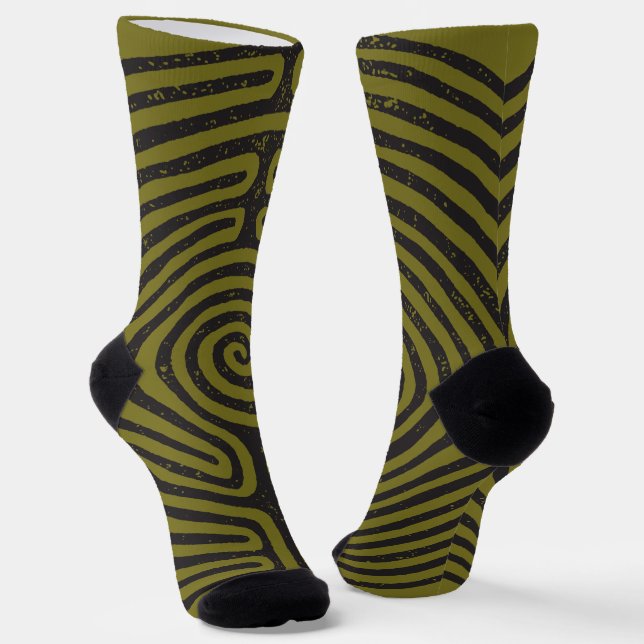 Black Circle Labyrinth (Olive) Fine Art Socks (Angled)