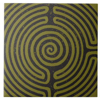 Black Circle Labyrinth (Olive) Fine Art Tile