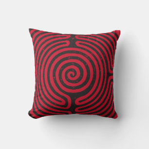 Black Circle Labyrinth (Red) Fine Art Cushion