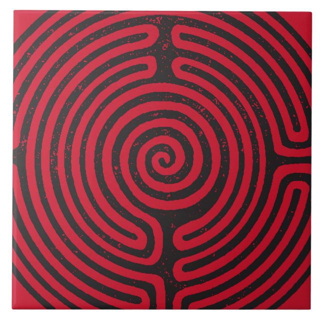 Black Circle Labyrinth (Red) Fine Art Tile (Front)