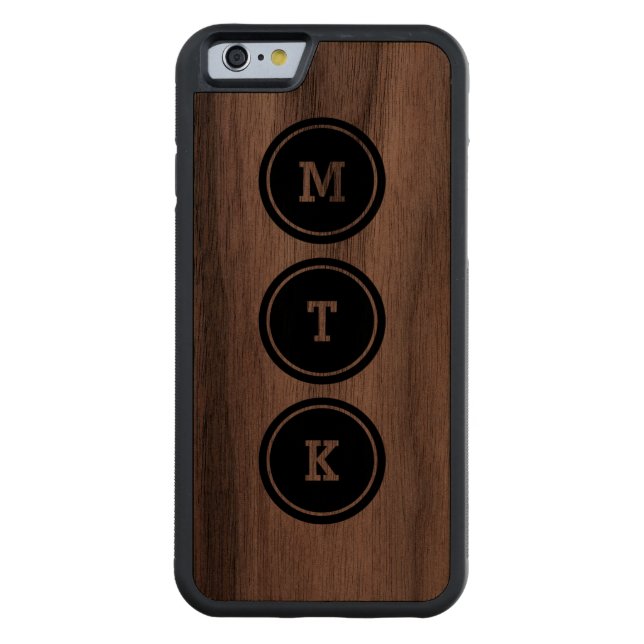 Black Circle Monogram Carved Wood iPhone Case (Back)