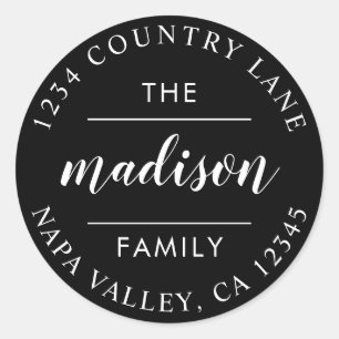 Black Circle Script Create Your Own Return Address Classic Round Sticker