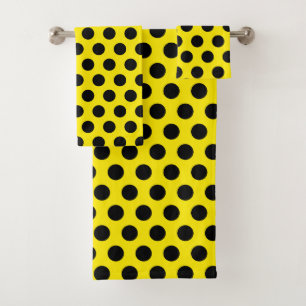 Black Circles on Yellow Background Bath Towel Set