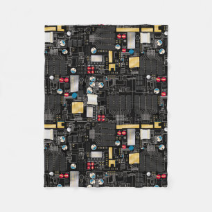 Black circuit board fleece blanket
