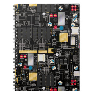 Black circuit board spiral notebook