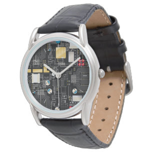 Black circuit board watch