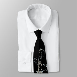 Black Clarinet and Silver Music Notes Tie