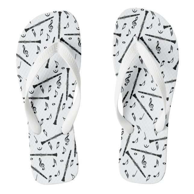 Black Clarinets Music Notes Jandals (Footbed)
