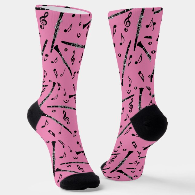 Black Clarinets Music Notes Socks (Angled)