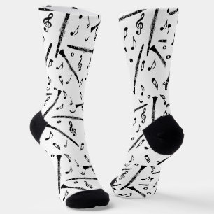 Black Clarinets Music Notes Socks