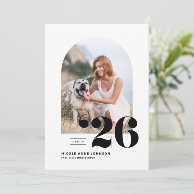 Black Class of 2025 Arch Photo Graduation Invitation (Standing Front)